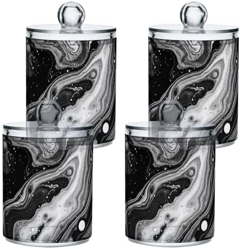 MNSRUU 2 Pack Qtip Holder Organizer Dispenser Black Marble Bathroom Storage Canister Cotton Ball Holder Bathroom Containers for Cotton Swabs/Pads/Floss