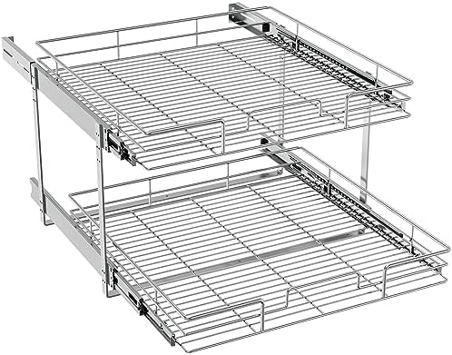 ROOMTEC Pull Out Cabinet Organizer (22½"W x 21½"D),2 Tier Pull Out Storage Shelf Drawer Basket,Sliding Shelves for Base Cabinet Organization in Kitchen, Bathroom, Pantry
