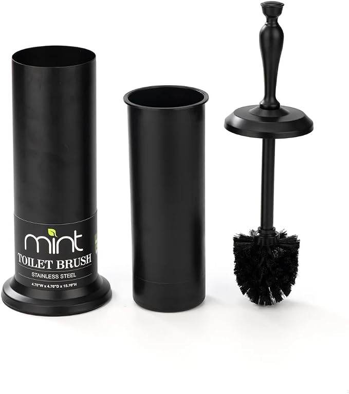 J&V TEXTILES Toilet Brush, Toilet Bowl Brush with Extra Long Handle Durable Bristles Toilet Scrubber and Covered Holder for Toilet Brush Set for Bathroom Cleaning (Matte Black)