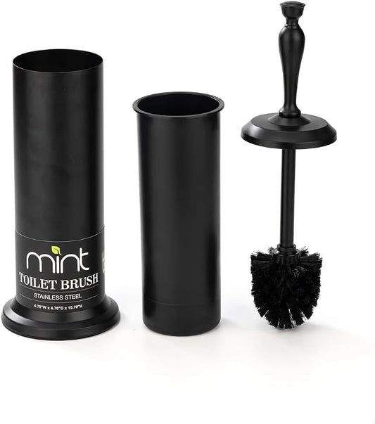 J&V TEXTILES Toilet Brush, Toilet Bowl Brush with Extra Long Handle Durable Bristles Toilet Scrubber and Covered Holder for Toilet Brush Set for Bathroom Cleaning (Matte Black)