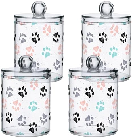 Paw Colorful 4 Pack Plastic Qtips Holder Bathroom Organizer Canisters for Cotton Balls/Swabs/Pads/Floss,Plastic Apothecary Jars for Vanity