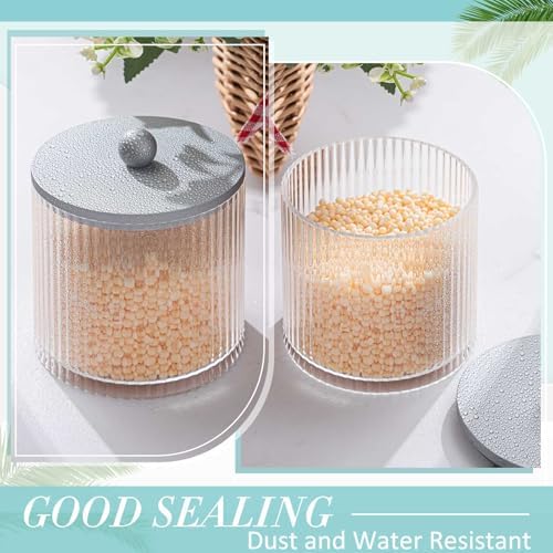 6 Pcs Plastic Holder Dispenser Bathroom Jars with Bamboo Lids, Silver