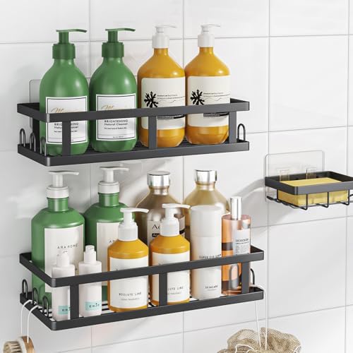 Youvip Shower Caddy, Black, Adhesive No Drill Bathroom Organizer