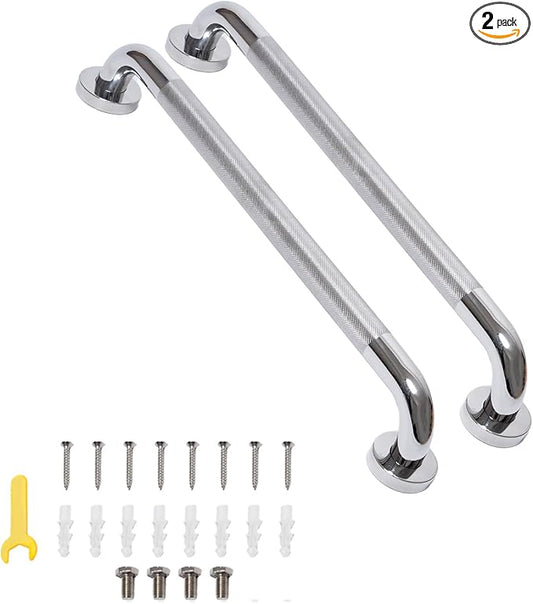 Shower Grab Bar, 24 Inch Bathroom Grab Bar Handle with Anti-Slip Knurled Grip, Stainless Steel Bath Balance Bar, 1.25" Diameter Bath Safety Bar Support for Seniors Pregnant, Polished Chrome- 2 Pack