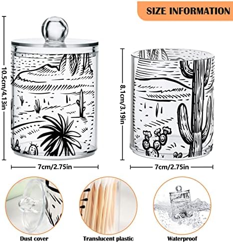 Apothecary Jars Bathroom Storage Organizer with Lid - 14 oz Qtip Holder Dispenser, Western Desert Clear Plastic Canister for Cotton Swab, Cotton Ball, 2PCS
