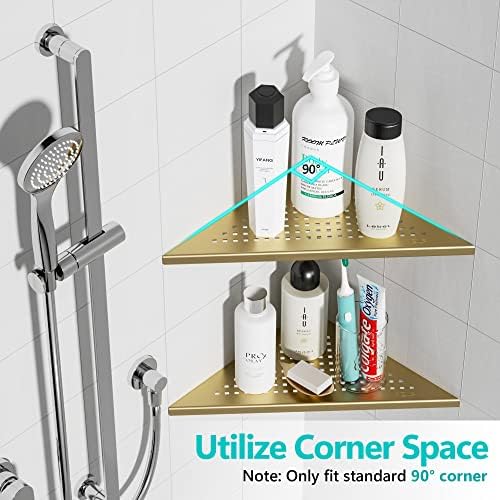 Qeke Corner Shower Shelves, 12” Recessed Tile Shower Shelf Golden, 2 Pack