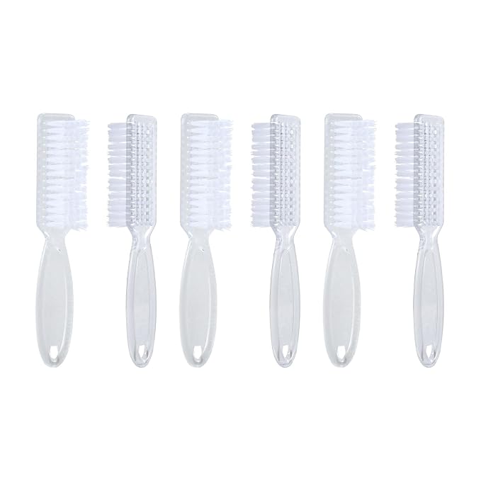 Nail Brush Fingernail Cleaner, ZUFUGHJK 6 Pack fingernail cleaning brush Fingernail Scrub Nail Brushes with Handle Grip Hand Pedicure Scrubbing kit for Nails and Toes,Clear