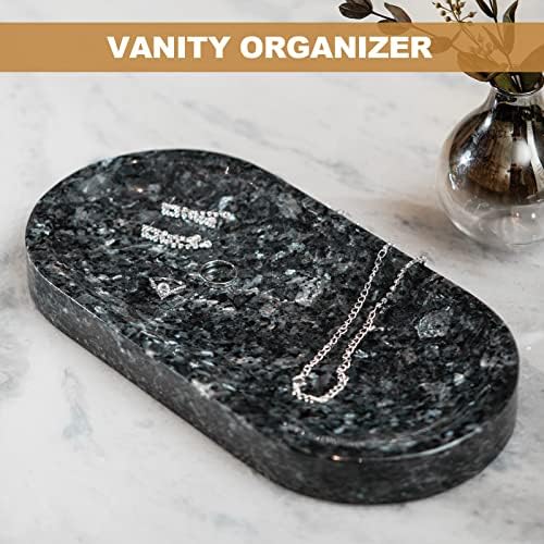 Koville Norwegian Natural Granite Bathroom Tray, 12"x6" Vanity Sink Tray for Kitchen, Decorative Tray, Bathroom Countertop Organizer for Perfume, Candles, Jewelry(Blue Pearl)