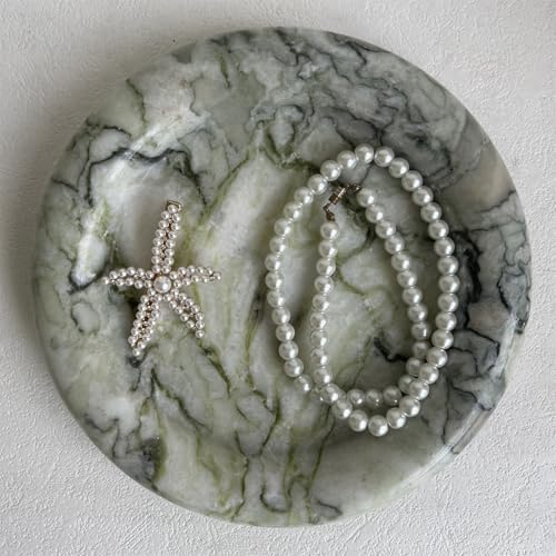 Natural Marble Round Vanity Tray Jewelry Makeup Dish Decorative Tray for Coffee Table,Bathroom,Bedroom (Green Emerald)