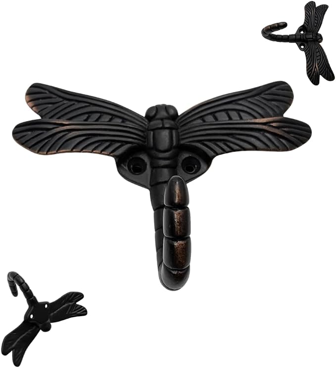 6 pcs Oil Rubbed Bronze Dragonfly Decorative Wall Hooks for Hanging Coats, Keys, Towels, Bags, and More