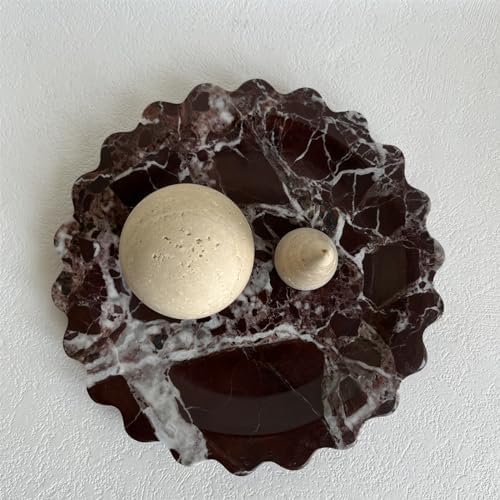 Marble Scalloped Tray Round Wave Tray Small Serving Platter for Counter, Bathroom, Kitchen, Nightstand, Jewelry Ring Dish Holder (Rosa Levanto)