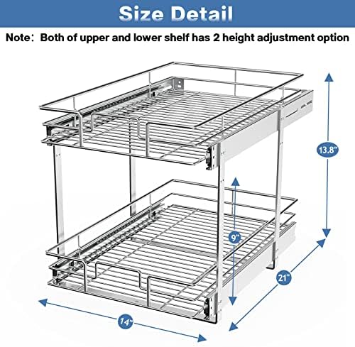 LOVMOR 2 Tier Individual Pull Out Cabinet Organizer 14" W x 21" D, Slide Out Kitchen Cabinet Storage Sliding Shelves