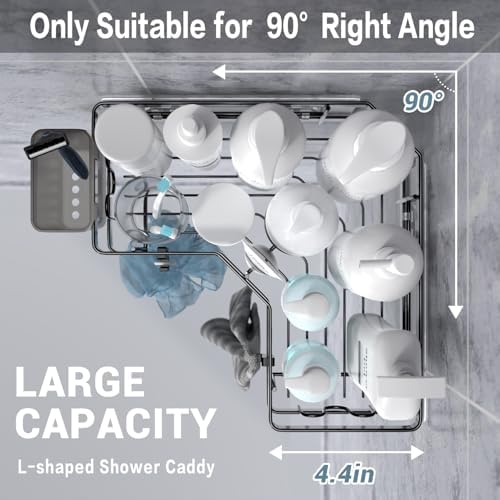 AKTECKE Corner Shower Caddy, 2 Pack Adhesive Shower Corner Organizer Shelves, No Drilling Stainless Steel Shower Storage Rack with Hooks&Toothpaste Holder for Bathroom Kitchen （for 90° Corners Only）