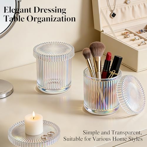 2‑Pack Clear Opalescent Glass Qtip Holder, Vanity & Bathroom Storage