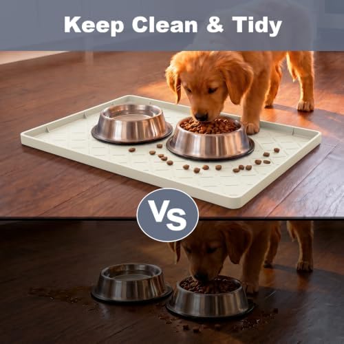 Extra Thick Dog Food Mat Waterproof with Raised Edge 19" x 12"