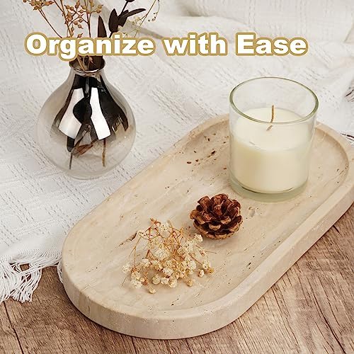 Koville Italian Travertine Tray, 12"x6" Vanity Decorative Marble Tray for Countertop, Catchall Tray for Perfume, Candles, Jewelry Dish Tray (Pack of 2)