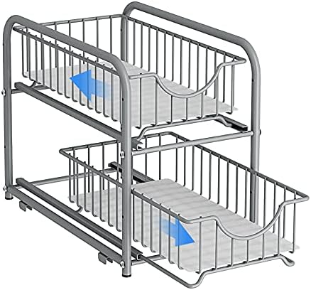 2-Tier Pull Out Organizer Under Sink Sliding Cabinet Rack,Sliver