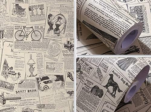 Amhao Vintage Newspaper Decorative Paper Vinyl Self Adhesive Shelf Drawer Liner Home Decor 17.7 inch by 79inch