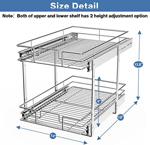 LOVMOR 2 Tier Individual Pull Out Cabinet Organizer 14" W x 18" D, Slide Out Kitchen Cabinet Storage Sliding Shelves