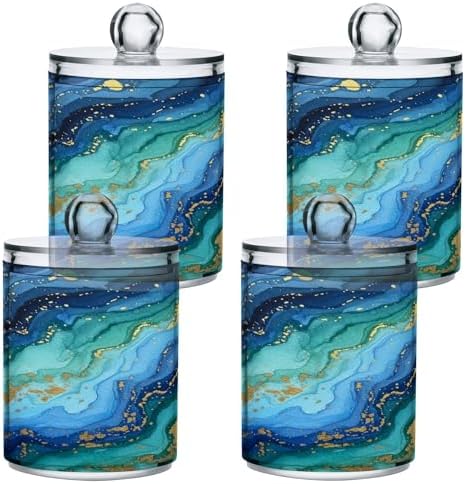 MNSRUU 2 Pack Qtip Holder Organizer Dispenser Abstract Navy Blue Marble Bathroom Storage Canister Cotton Ball Holder Bathroom Containers for Cotton Swabs/Pads/Floss
