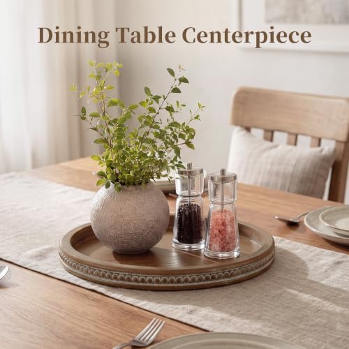 Hanobe Round Wooden Tray Decor for Coffee Table, Decorative Candle Plate