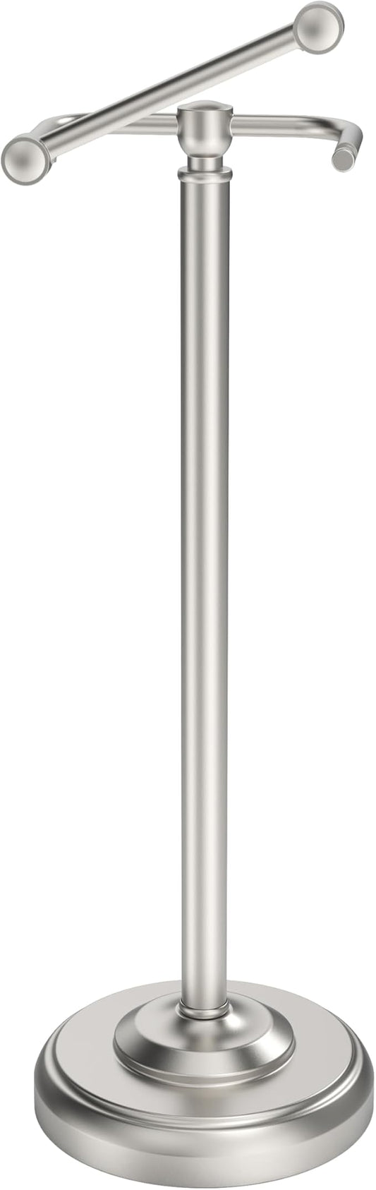 Toilet Paper Holder Stand Stainless Steel & Weight Base, No Tipping | Brushed Nickel, Post Pivoting Design Easy to Change Roll, Mega Roll Freestanding Toilet Paper Holder Waterproof for Bathroom