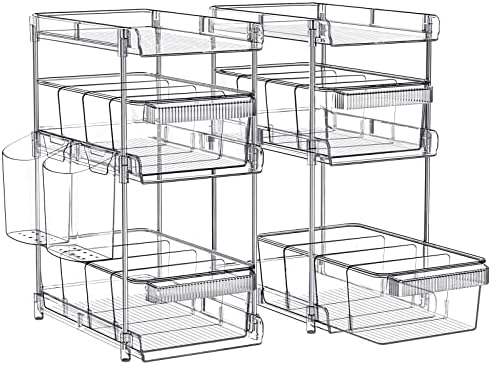 WAKISA 2Pcs Pull Out Organizer and Storage with Cups and Removable Dividers