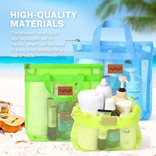 3 Pcs Portable Mesh Shower Caddy Tote, Quick Dry Tote Bag Mesh Beach Bags for Women, Hanging Toiletry and Bath Organizer for Travel Swimming Sports Gym Camp Shopping College Dorms (Blue Green Yellow)