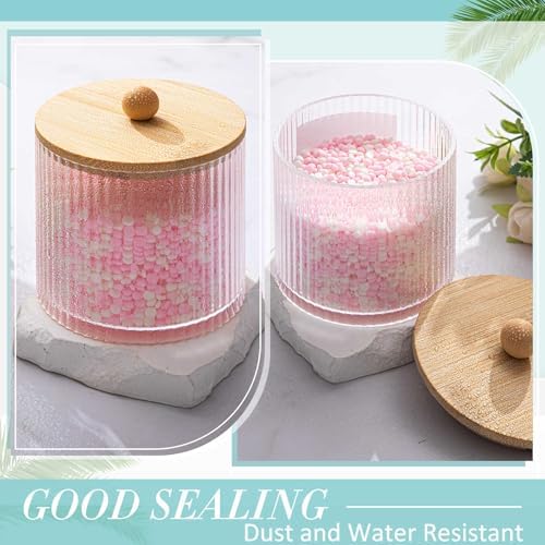 6 Pcs Plastic Holder Dispenser Bathroom Jars with Bamboo Lids, Wood Color