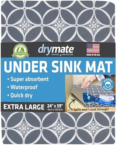 Drymate Premium XL Under Sink Mat, Waterproof Liners, 24”x59”, Indigo Grey