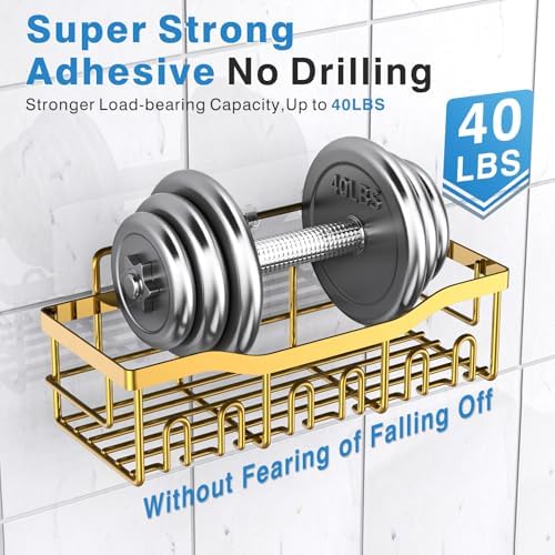 EUDELE Shower Caddy 2 Pack, Adhesive Organizer for Bathroom Storage, Home Decor & Kitchen, No Drilling, Rustproof Stainless Steel Shelf, Bathroom Decor Sets