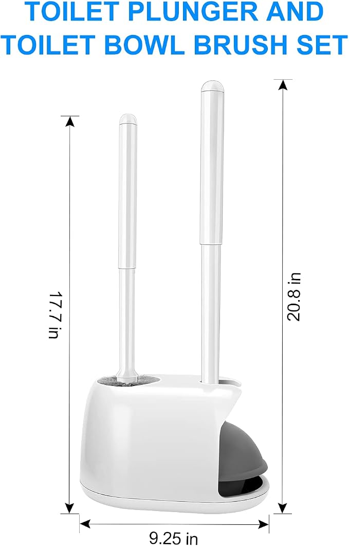 SetSail Toilet Brush and Plunger Set, Semi-Hidden Toilet Plungers, White | Heavy Duty Toilet Bowl Brush and Holder for Bathroom Toilet Plunger and Brush Set for Deeply Cleaning