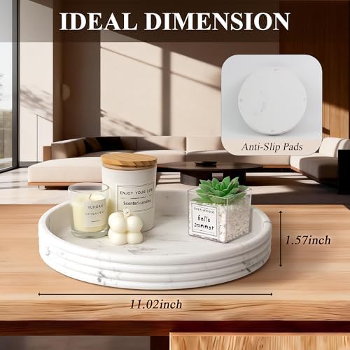 Round Decorative Tray, Modern Coffee Table Tray Decor 11" Resin White Tray