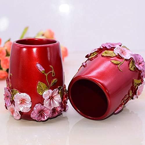 LUANT Vintage Pink Bathroom Accessories, 5Piece Bathroom Accessories Set, Bathroom Set Features, Soap Dispenser, Toothbrush Holder, Tumbler & Soap Dish - Bath Gift Set (deep red)