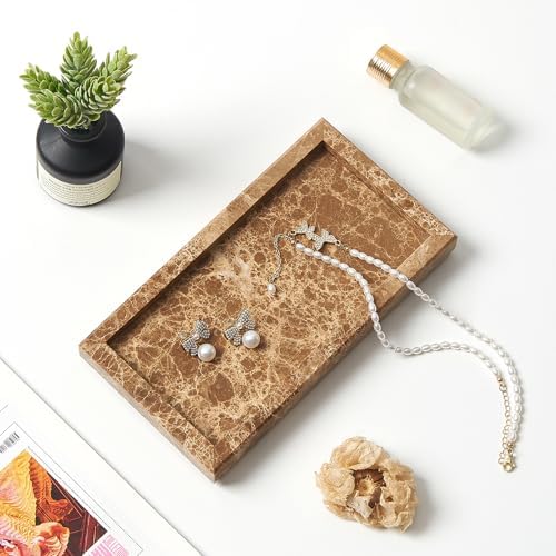Natural Small Marble Vanity Tray, Stone Organizer for Bathroom & Kitchen