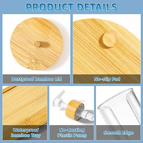 VITVITI Bamboo Bathroom Accessory Set, Soap/Mouthwash Dispenser, Clear