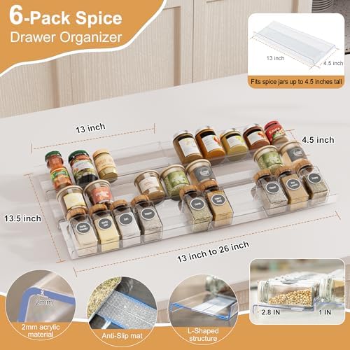 6-Pack Spice Drawer Organizer Insert (Expandable from 13" to 26")