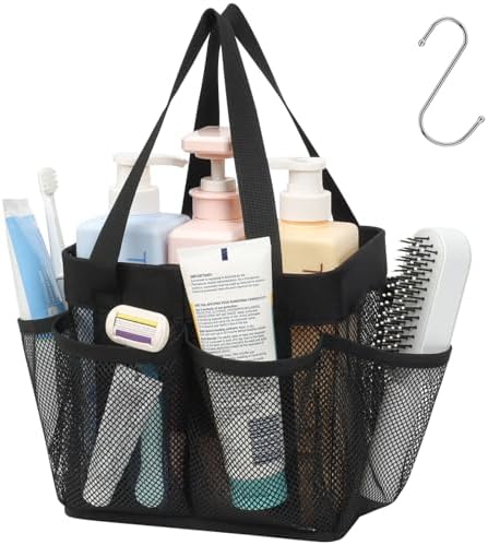 F-color Mesh Shower Caddy Portable - Stand Up 8 Pockets for Dorm, Black