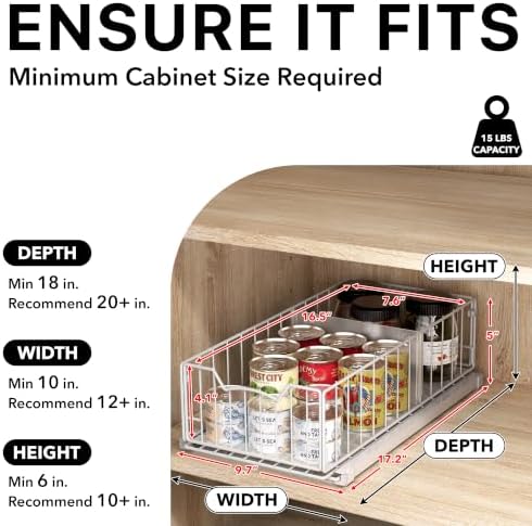 Simple Houseware Pull-Out Cabinet Sliding Basket, 17.2Dx9.7Wx5H, White