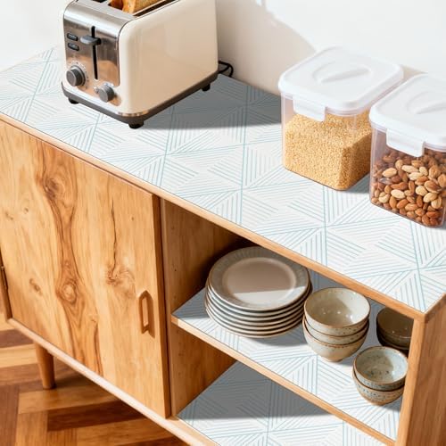FIFTY FEET 18"x96" Non-Adhesive Shelf Liner for Kitchen Cabinets and Drawers, Washable Non-Slip PVC Cabinet Liner (White Modern)(1 Roll)