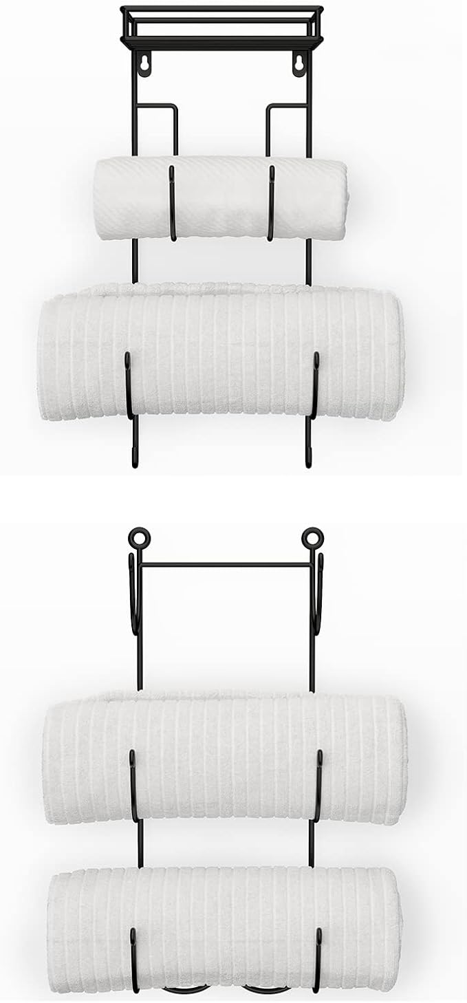 Wall Mount Metal Wine/Towel Rack with Top Shelf