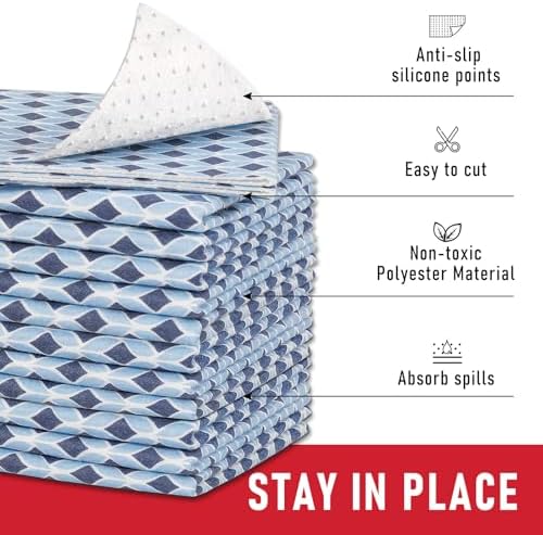 Cooyes 12 Pack 12" × 24" Cloth Shelf Liners for Kitchen Cabinets, Non-Slip Refrigerator Liners Machine Washable, Fridge Drawer Mats for Glass Shelves, Easy to Cut, (Light Blue)