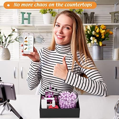 Black Bamboo Drawer Organizer - Silverware&Utensil Holder Organizer for Kitchen Drawers, Multi-Use Drawer Dividers Boxes for Bathroom Counter，Cabinet, Garage, Office Desk, Makeup, Jewelry (9"6"2.5")