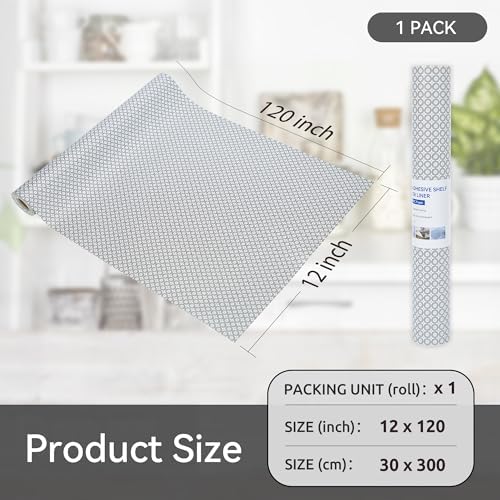 FIFTY FEET 12"x120" Non-Adhesive Shelf Liner for Kitchen Cabinets and Drawers, Washable Non-Slip PVC Cabinet Liner (Black Circle)(1 Roll)