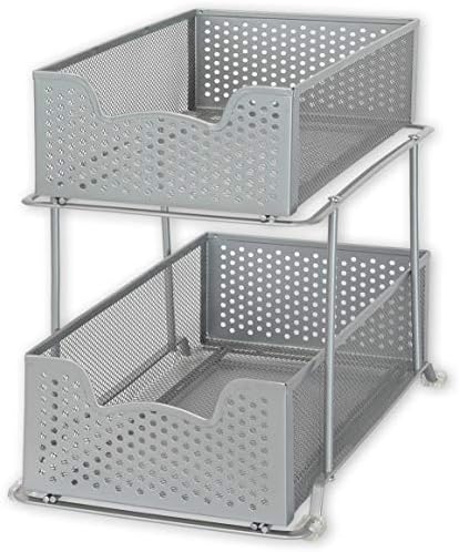 SIMPLE HOUSEWARE 2 Tier Sliding Cabinet Basket Organizer Drawer, Silver