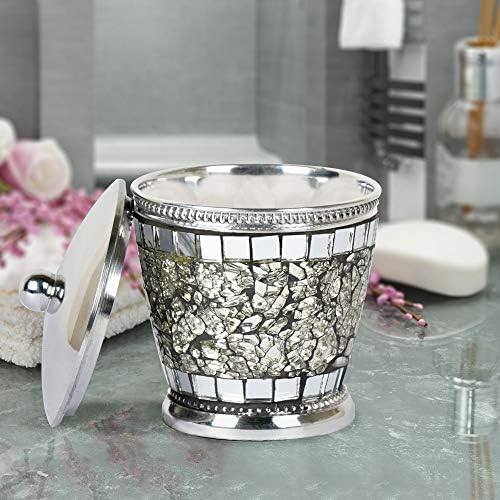 nu steel Iceberg Ice Collection Qtip Dispenser Bathroom Vanity Metal Storage Organiser Canister Apothecary Jar for Cotton Swabs, Rounds, Balls, Ice Mosaic Finish