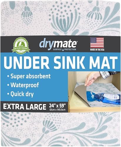 Drymate Premium XL Under Sink Mat, Waterproof Liners, 24”x59”, Light Blue