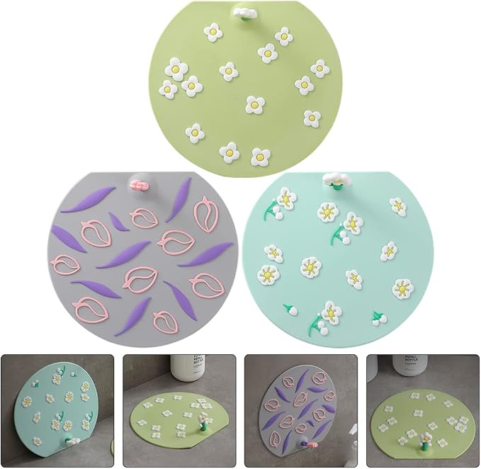 3pcs Anti Odor Mat Silicone Bathtub Stopper Drain Stopper Drain Plug Flat Cover for Kitchen Bathroom Laundry Shower Floor