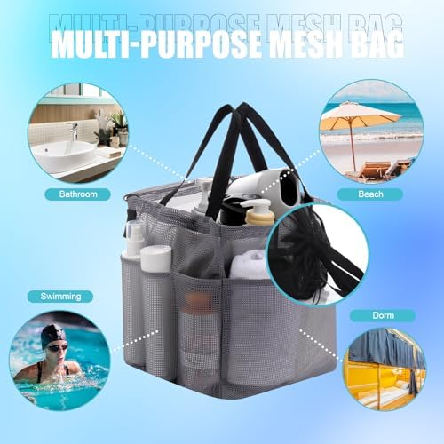 Talltalk Mesh Shower Caddy with Drawstring Basket, Classic Color, 3 Pcs