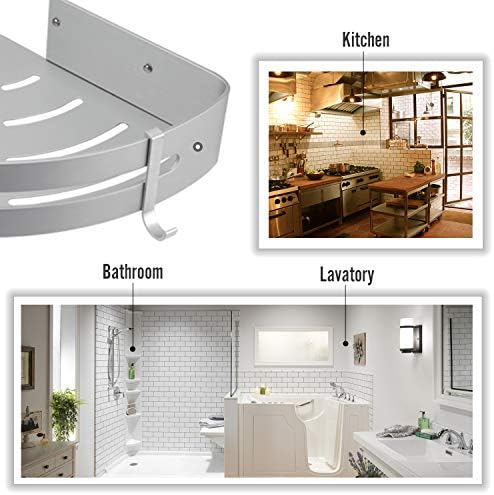 SEVENS No Drilling 2 Tiers Bathroom Corner Shelf Organizer for Shower Kitchen Storage Durable Space Aluminum Shower Caddy with Removable Hooks